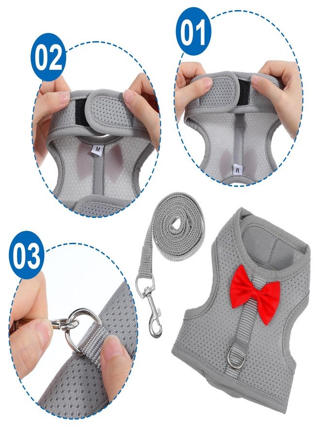 Larrel Rabbit Harness and Leash Set,Bunny Leash for Walking Escape Proof,Bunny Clothes with Cute Bow Mesh Breathable Adjustable Vest Rabbit Harness Camping Hiking Training for Ferret Kitten Puppy (Grey M) - Image 5
